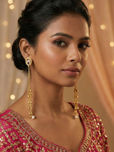 Matte Gold Plated Kashmiri Long Earrings with Ghunghroo and White AD Stones