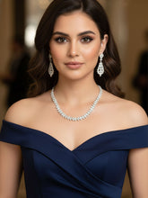 Rhodium Plated White American Diamond Necklace and Earrings Set