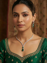 Rhodium Plated White and Green American Diamond Necklace Set