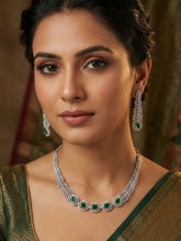 Rhodium Plated White and Green American Diamond Necklace Set