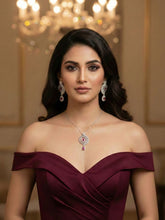 Rhodium Plated Pink and White American Diamond Pendant Set