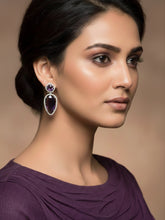 Rhodium Plated Purple and White AD Long Earrings