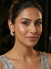 Rhodium Plated Crescent White AD Earrings