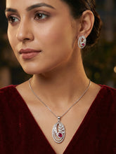 Rhodium Plated White and Pink AD Petal Pendant Set