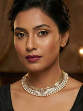 Elegant Gold Plated White AD and Faux Pearl Necklace