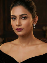 Rhodium Plated Floral White AD Earrings