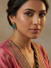 Elegant Gold Plated Yellow and Blue Stone Earrings