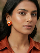 Orange Heart Shaped Earrings with Red Stone
