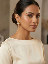 Matte Gold Sun Design Earrings with White Pearl