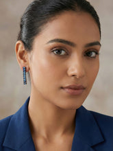 Rhodium Plated Blue Stone Earrings
