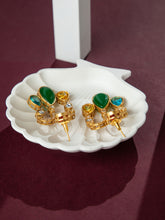 22K Gold Plated Multicolor Earrings with White CZ Stones