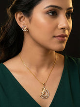 Floral White CZ Gold Plated Pendant and Earrings Set
