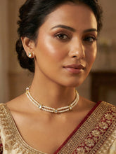 Double Layer Faux Pearl and White Kundan Stone Necklace Set