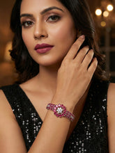 Rhodium Plated White and Red AD Floral Design Bracelet