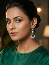 Emerald Bloom Rhodium Plated AD Drop Earrings