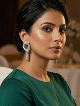 Rhodium Plated White and Green AD Snake Statement Earrings