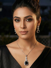 Rhodium Plated Black and White AD Pendant Necklace Set