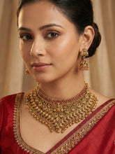 24K Gold Plated Antique Temple Jewelry Necklace and Jhumki Earrings Set