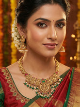 24K Gold Plated Antique Laxmi Temple Necklace and Jhumka Earrings Set