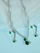 Elegant Silver Rhodium Green White Drop AD Necklace Set