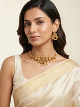 24k Antique Gold Plated Temple Choker Necklace Earring Set