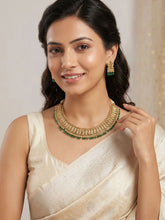 Ethnic Gold Plated Green Beads Studded Earring Necklace Set