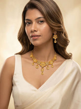 24k Gold Plated Floral CZ Earring Necklace Set