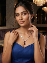 Elegant Silver Rhodium Purple WhiteTeardrop CZ Necklace Set