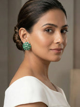 Emerald Green and White AD Floral Srtyle Stud earring