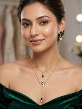Stylish Emerald Green Meenakari Chain Pendant Earring Set