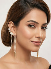 Gold Plated White Zircon Dangler Cuff Style Earrings