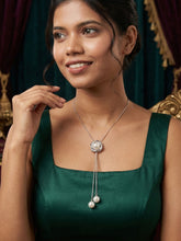 Fancy Silver Long Chain with Pearl and CZ Pendant