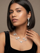 Sparkling White Zircon Double Layer Necklace Earring Set