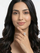 Rhodium Plated Pearl and American Diamond Statement Ring