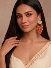 Matte Gold Meenakari Orange Beaded Dangler Earrings