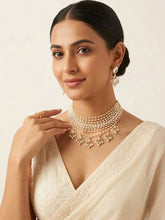 Matte Gold Multilayered Faux Pearl Multichain Necklace Set with Earrings
