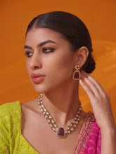 Gold Plated Double Layered Red Kundan CZ Necklace Set with Earrings