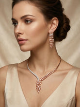 Elegant Gold Plated Floral CZ Statement Necklace Set with Earrings