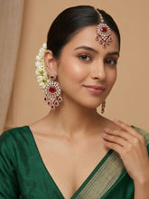 Royal Gold Plated Ruby Kundan Earrings and Maang Tikka Set