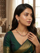 Gold Plated Floral Multicolor Artisan Necklace Set with Earrings
