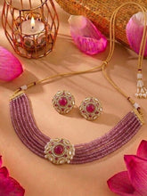 Pink Faux Pearl Multilayered Kundan Choker Set with Earrings
