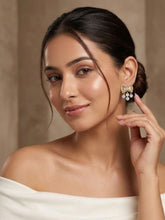 Gold Plated Bow Design Off White Statement Earrings