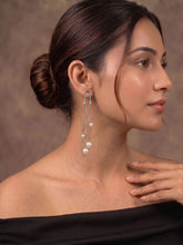 Rhodium Plated Pearl Long Dangler Statement Earrings