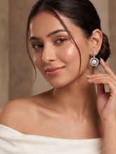 Rhodium Plated AD Pearl Statement Earrings