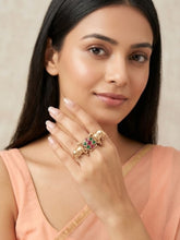 Gold Plated Cow Design Red and Green Statement Ring
