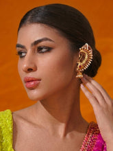 24K Gold Plated Pearl and Red Stone Ear Cuff Chain Earrings