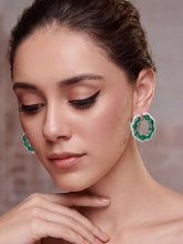 Sparkling Green Zircon AD Stone Contemporary Hoop Earrings