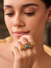 Gold-Toned Navratna Stone Nandi Design Adjustable Fashion Ring