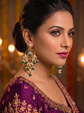 Designer Emerald Green Paan Meena Kundan and Drop Pearls Chandbali Earrings
