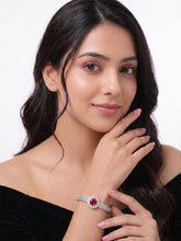 Luxury Silver-Plated Red Gemstone Bracelet with CZ Zirconia Accents